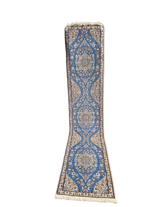 Chodnik Nain, 310x65 cm, błękitny, wełna kaszmirowa i jedwab, Iran - WYMIARY