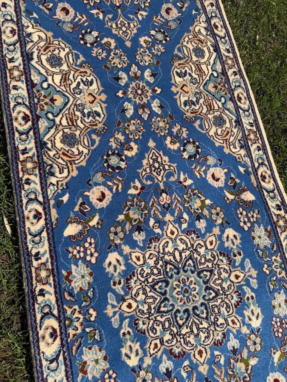 Chodnik Nain, 310x65 cm, błękitny, wełna kaszmirowa i jedwab, Iran - 293647