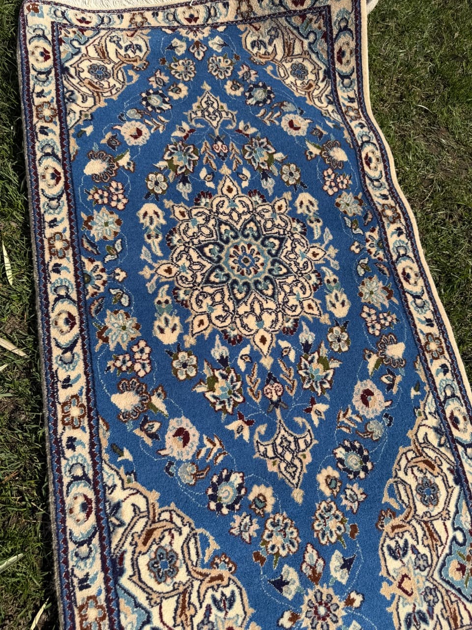 Chodnik Nain, 310x65 cm, błękitny, wełna kaszmirowa i jedwab, Iran - 293648