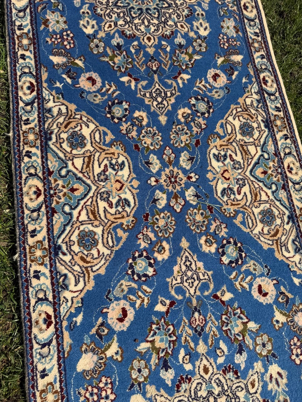 Chodnik Nain, 310x65 cm, błękitny, wełna kaszmirowa i jedwab, Iran - 293646