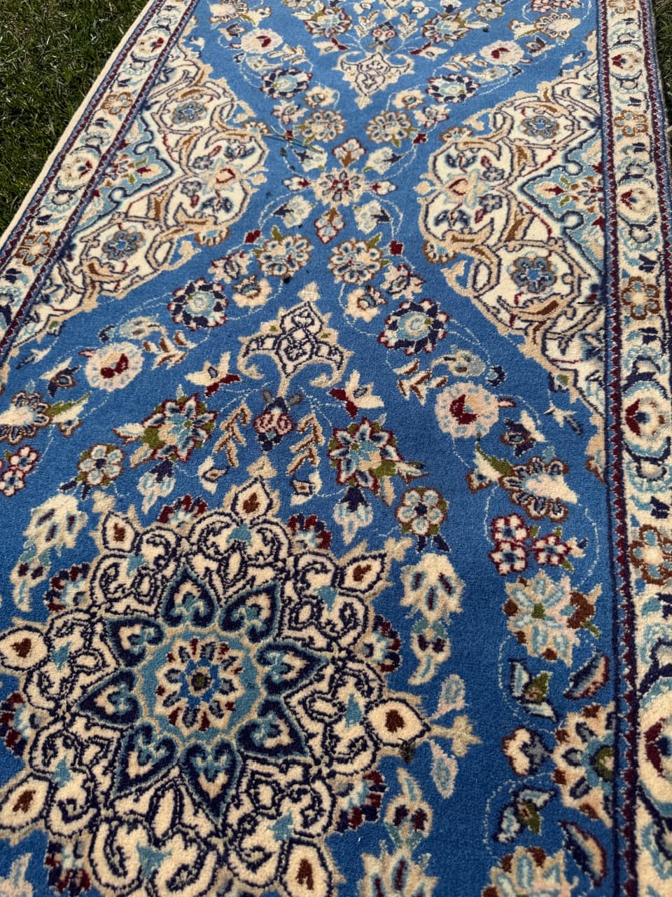 Chodnik Nain, 310x65 cm, błękitny, wełna kaszmirowa i jedwab, Iran - 293650