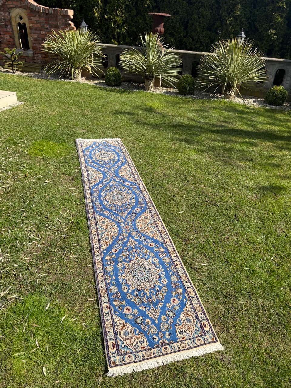 Chodnik Nain, 310x65 cm, błękitny, wełna kaszmirowa i jedwab, Iran - 293652