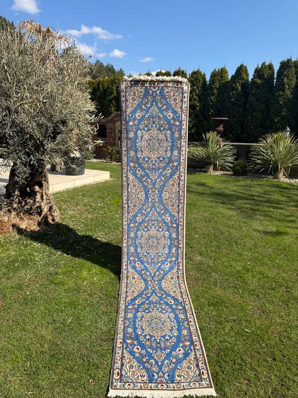Chodnik Nain, 310x65 cm, błękitny, wełna kaszmirowa i jedwab, Iran - 293641