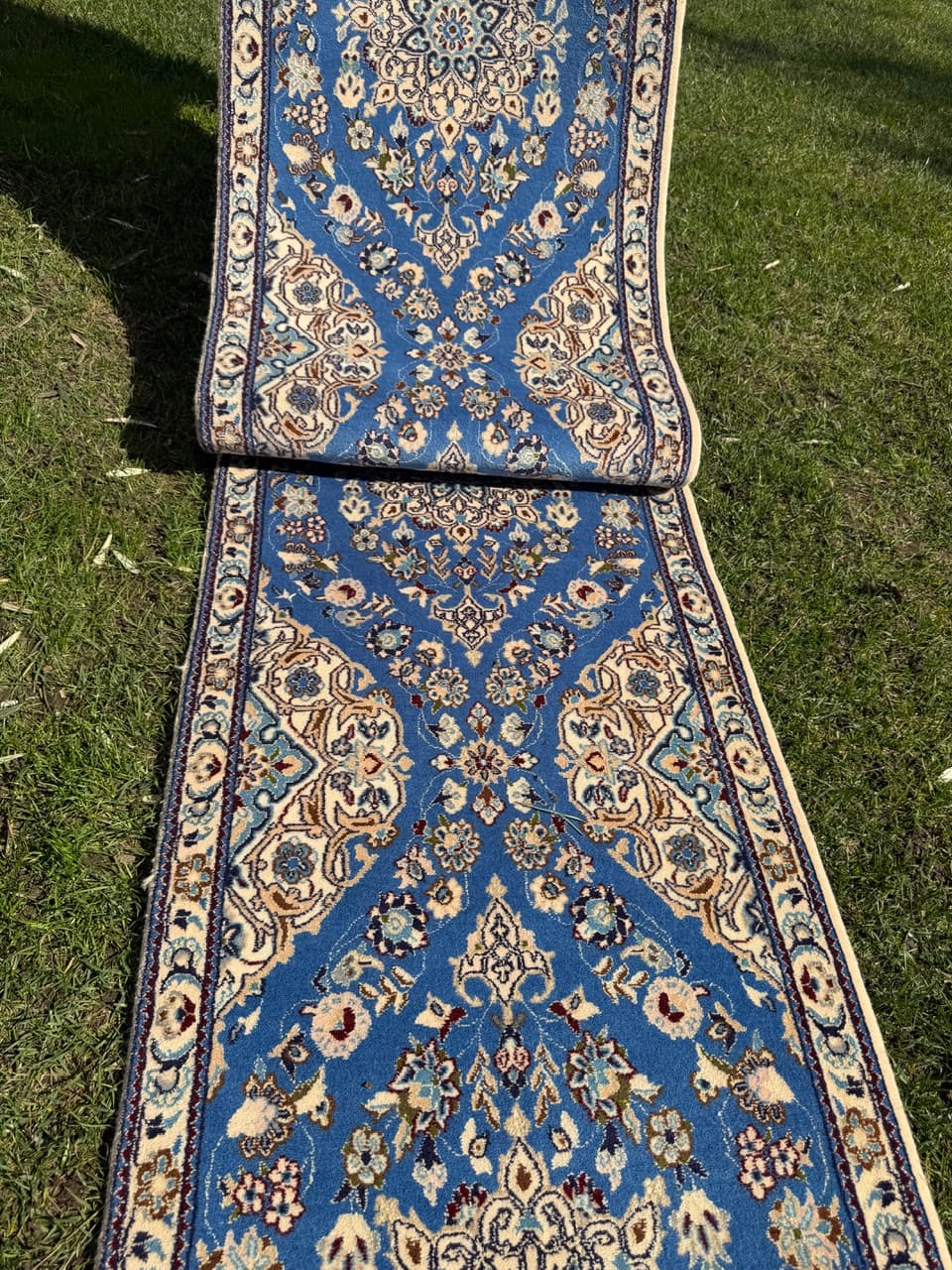 Chodnik Nain, 310x65 cm, błękitny, wełna kaszmirowa i jedwab, Iran - 293645