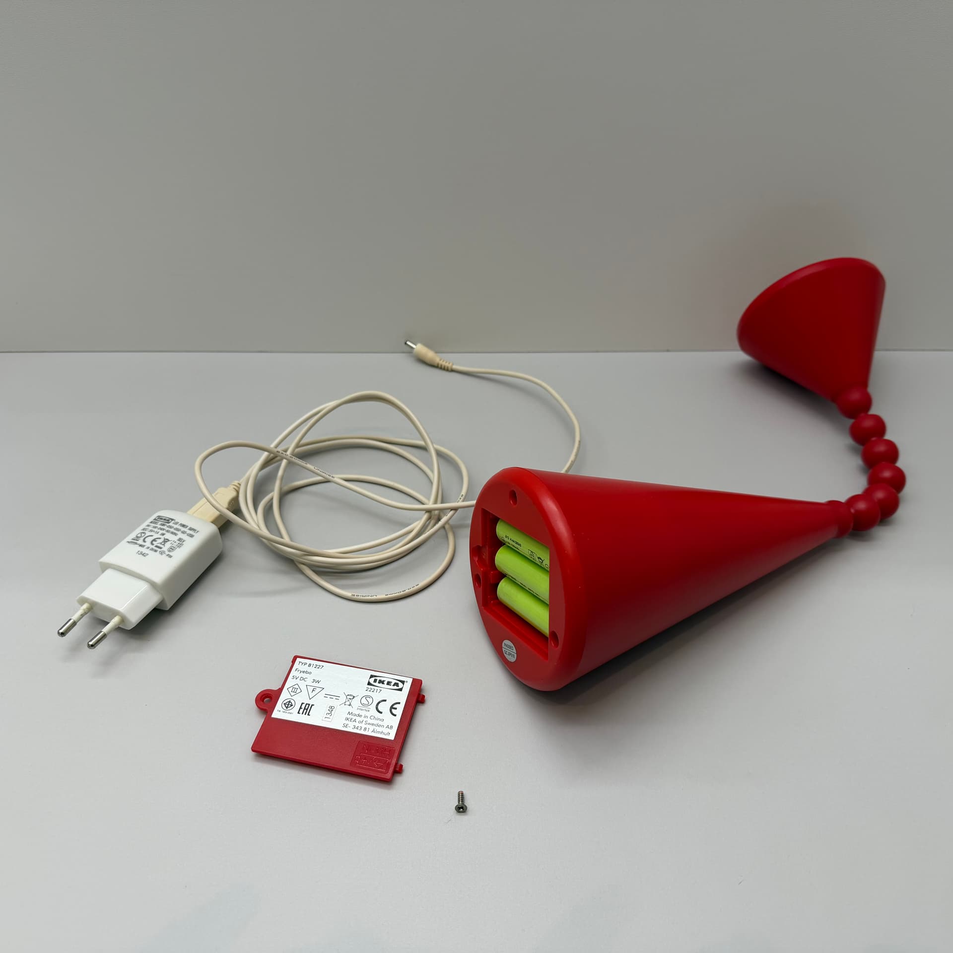 Bedside lamp, red, plastic, Ikea, Sweden, 1990s. - 293681