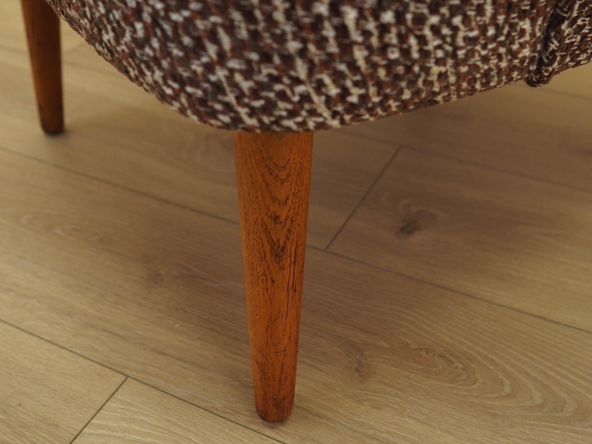 Lounge chair, brown white beige melange, fabric, beech, teak, Denmark, 1970s. - 293737