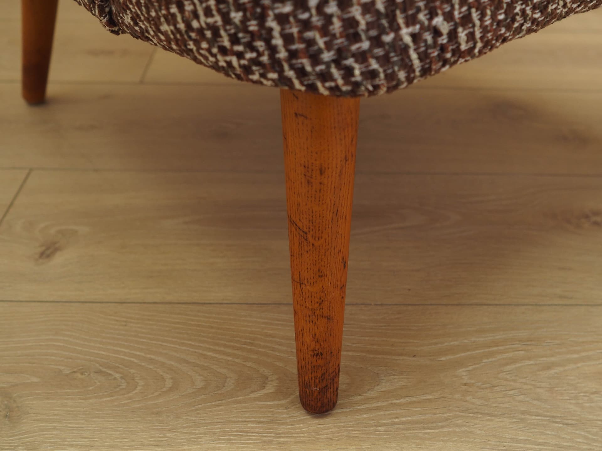 Lounge chair, brown white beige melange, fabric, beech, teak, Denmark, 1970s. - 293736