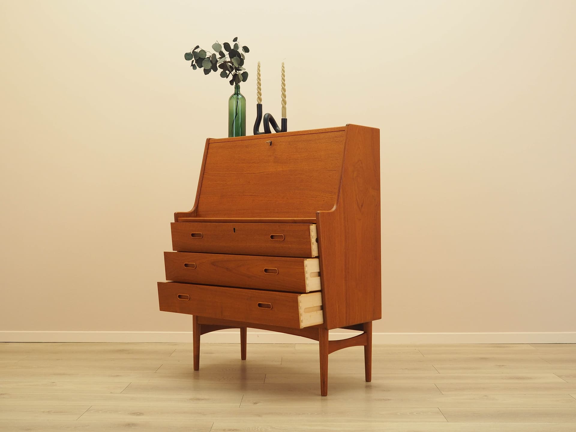 Secretary desk, brown teak, by A. Wahl Iversen, Vinde Møbelfabrik, Denmark, 1970s. - 293759