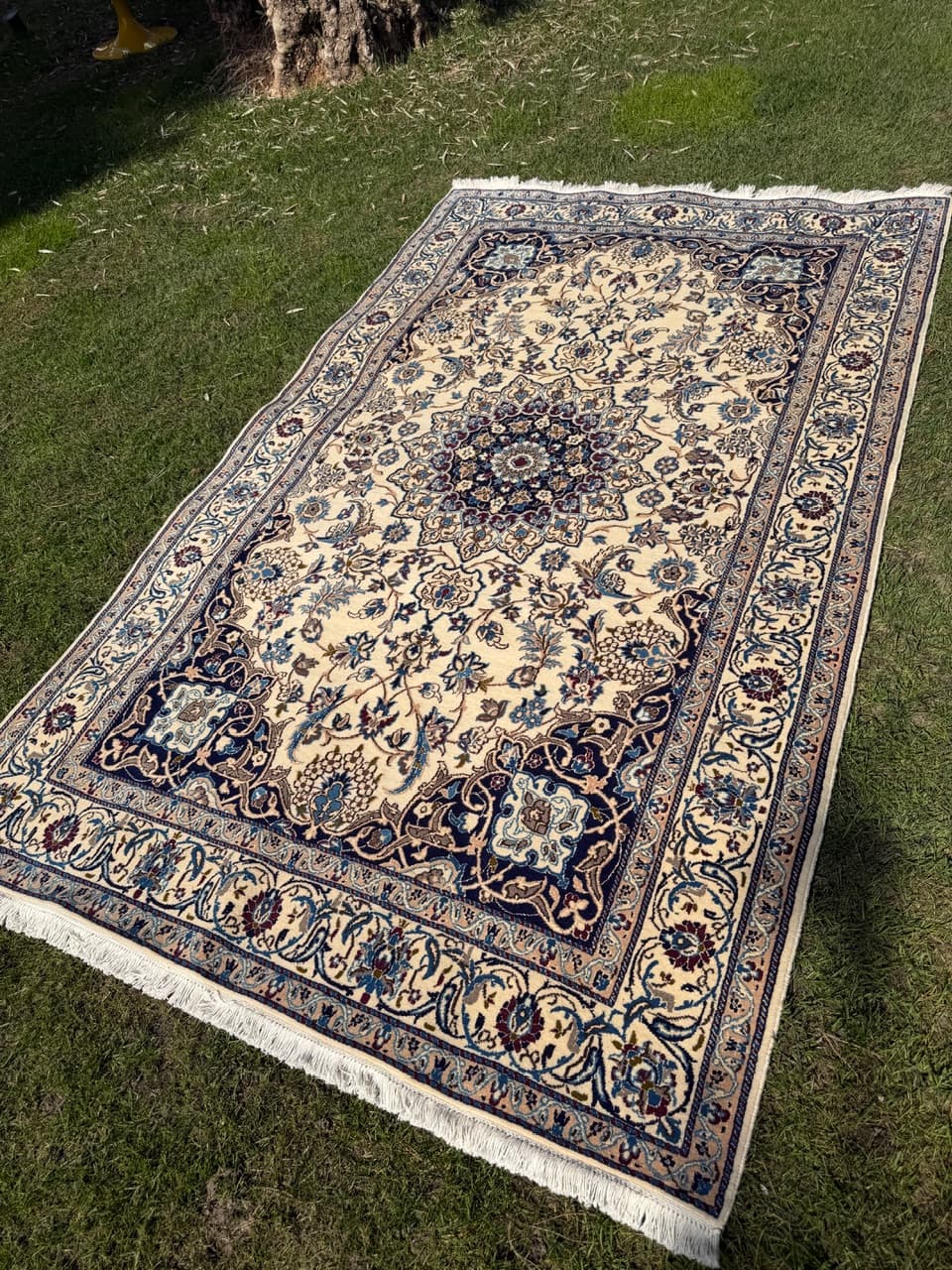 Dywan Nain, 250x150 cm, beżowy, wełna kaszmirowa jedwab, Iran - 293806