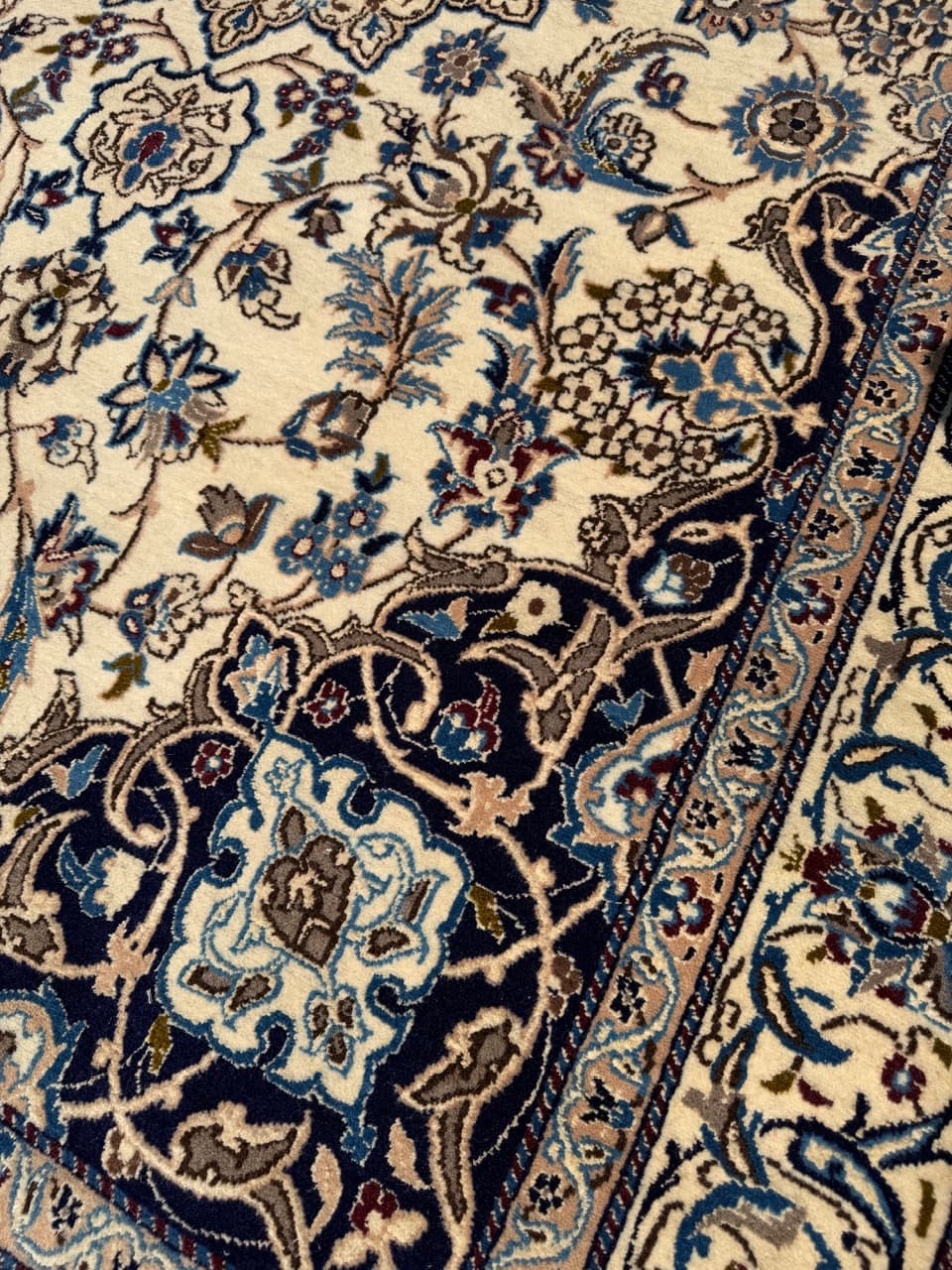 Dywan Nain, 250x150 cm, beżowy, wełna kaszmirowa jedwab, Iran - 293812