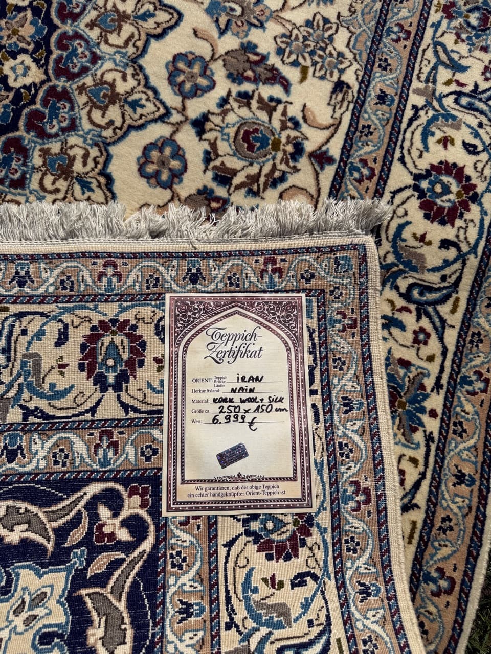 Dywan Nain, 250x150 cm, beżowy, wełna kaszmirowa jedwab, Iran - 293813