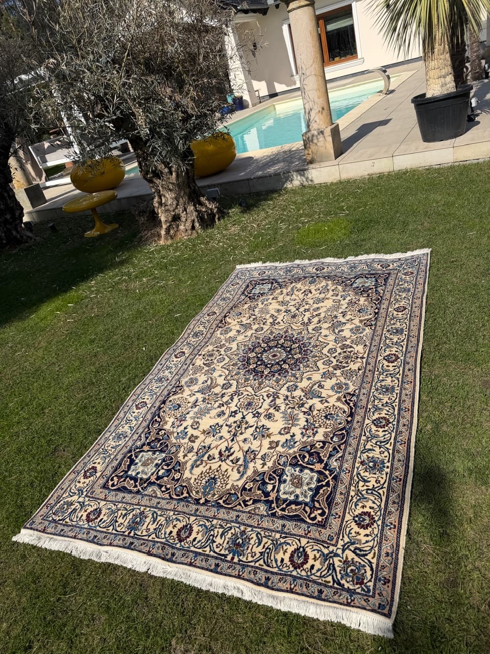 Dywan Nain, 250x150 cm, beżowy, wełna kaszmirowa jedwab, Iran - 293809