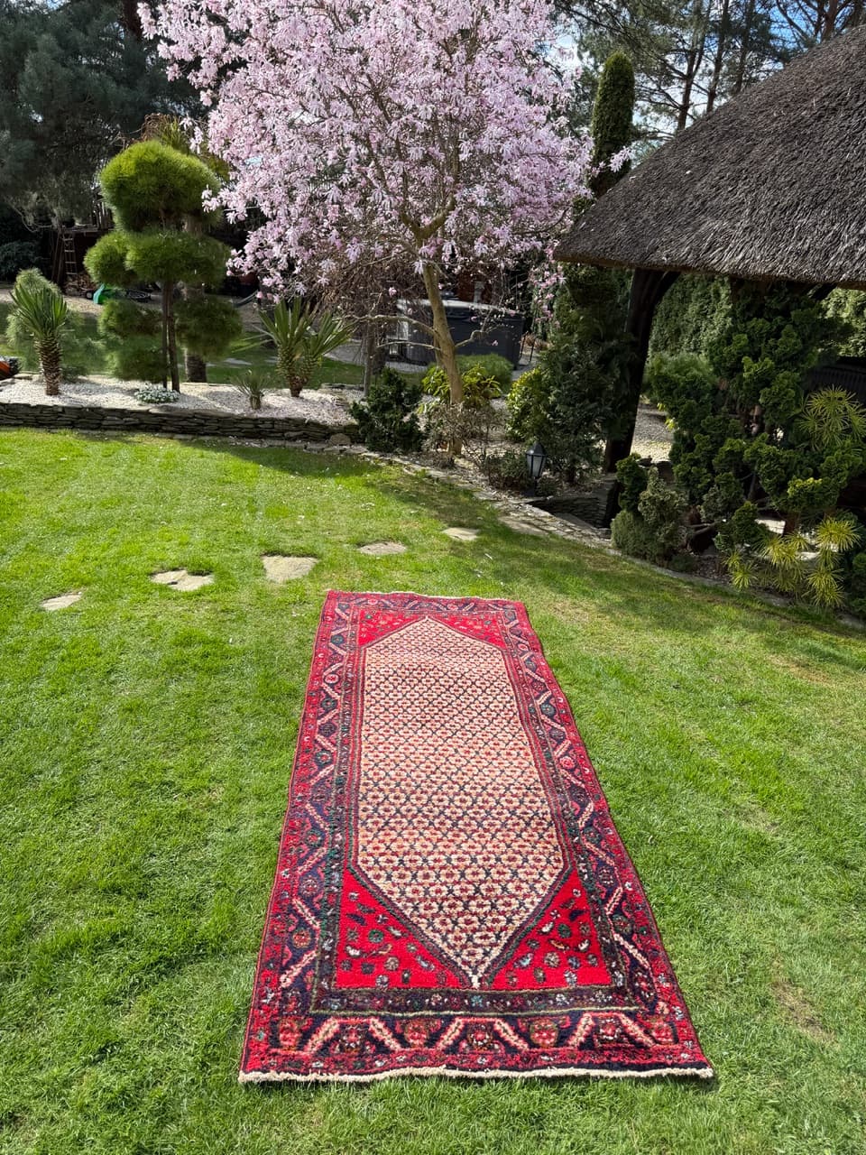 Chodnik Hamadan 280x110 cm, czerwony, wełna, Iran - 293820