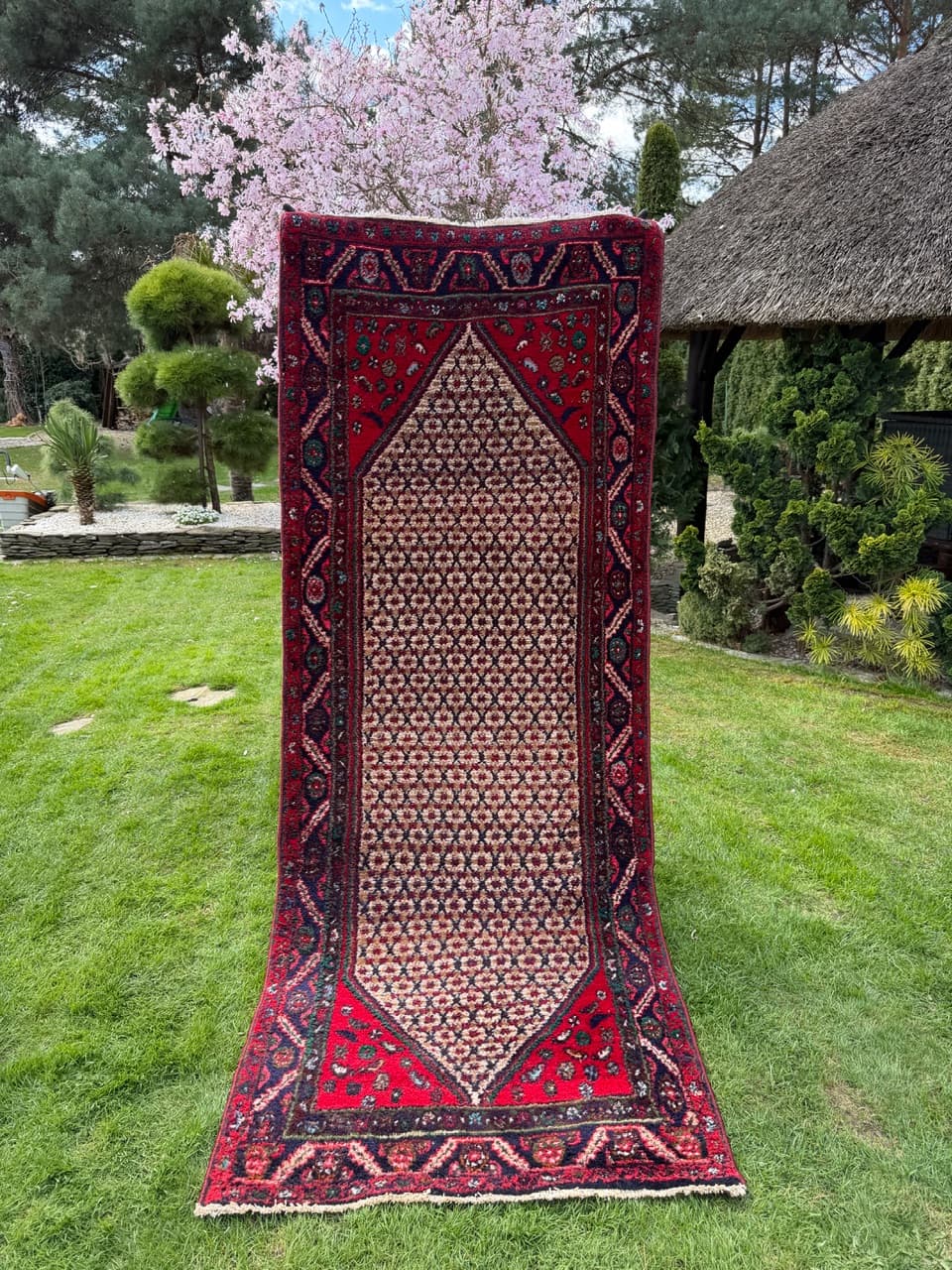 Chodnik Hamadan 280x110 cm, czerwony, wełna, Iran - 293819