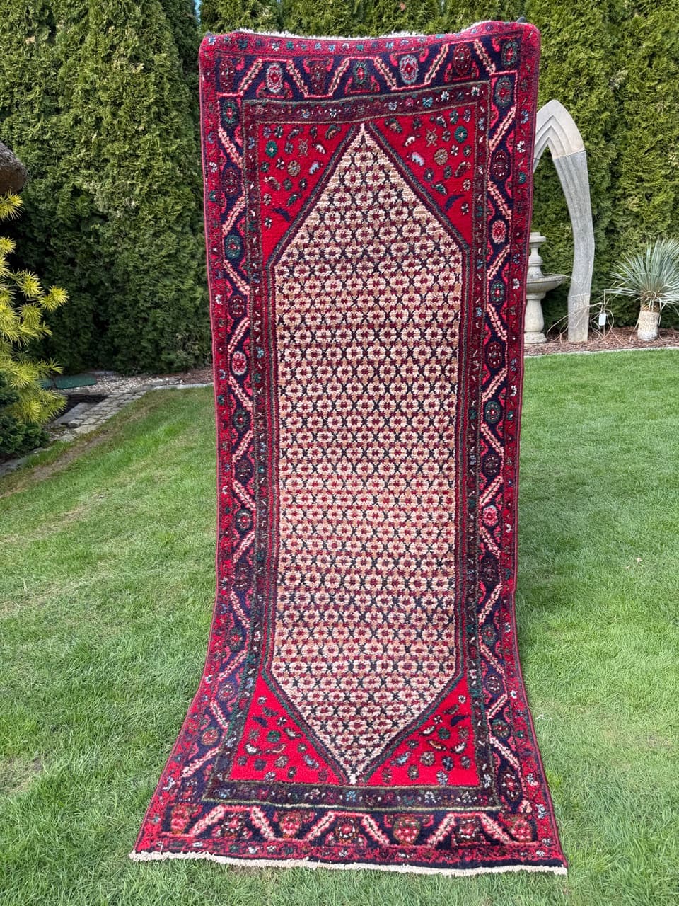 Chodnik Hamadan 280x110 cm, czerwony, wełna, Iran - 293815