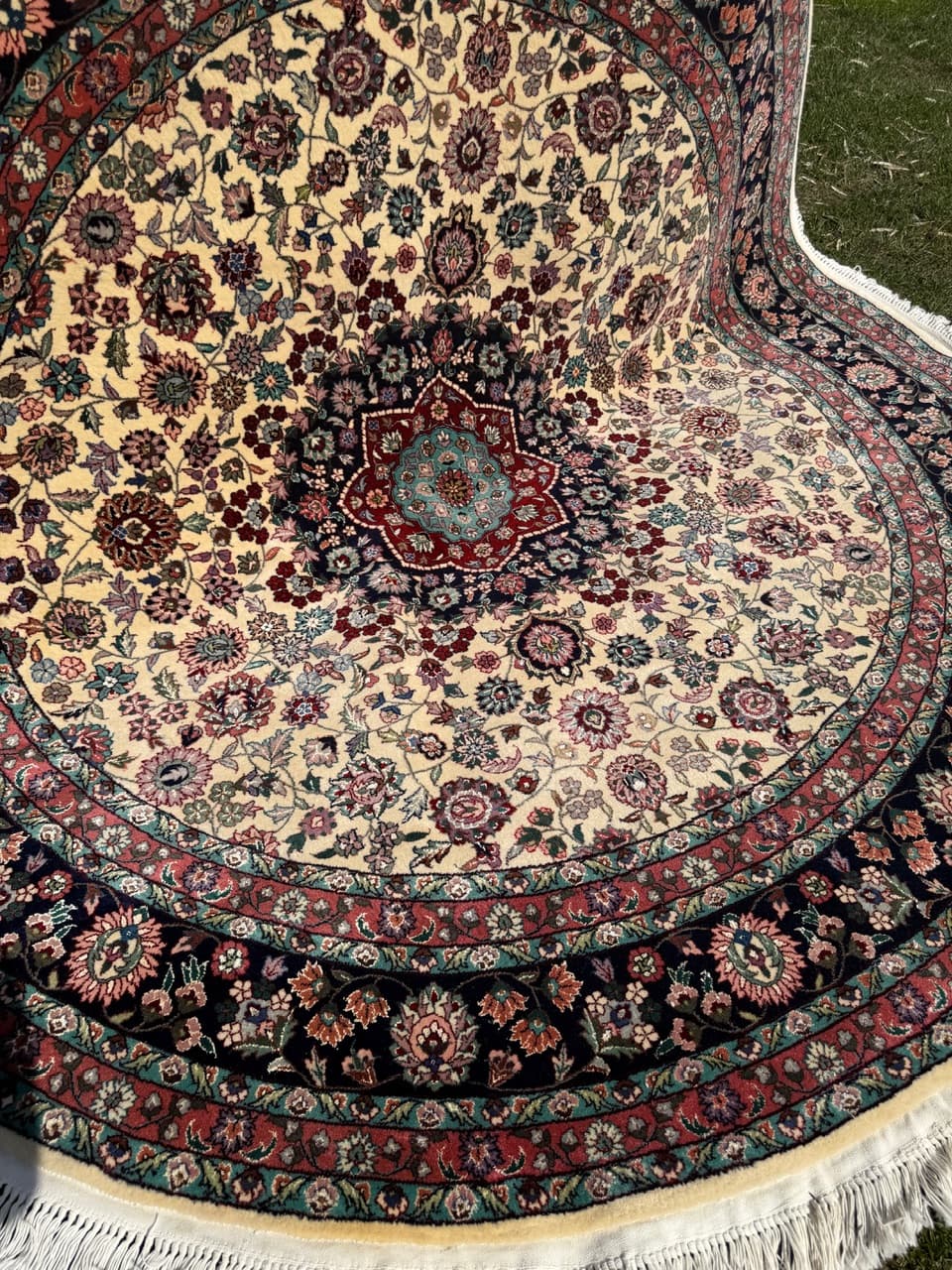 Dywan okrągły Tabriz, beżowy, wełna kaszmirowa jedwab, Iran - 293870