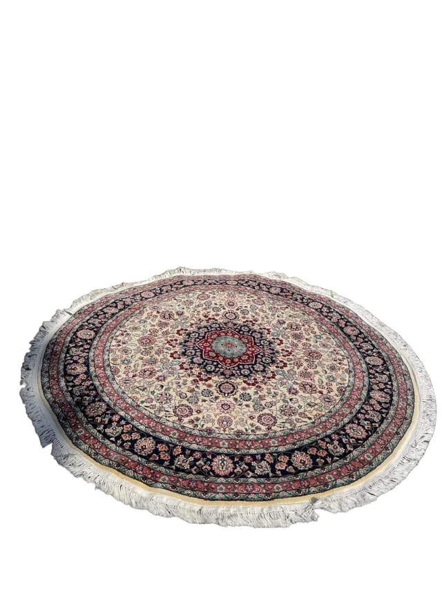 Dywan okrągły Tabriz, beżowy, wełna kaszmirowa jedwab, Iran - WYMIARY