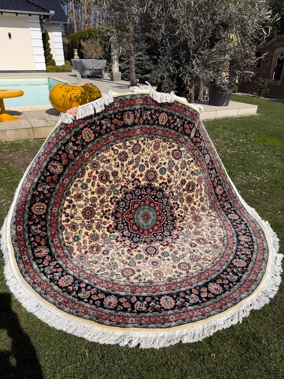 Dywan okrągły Tabriz, beżowy, wełna kaszmirowa jedwab, Iran - 293868