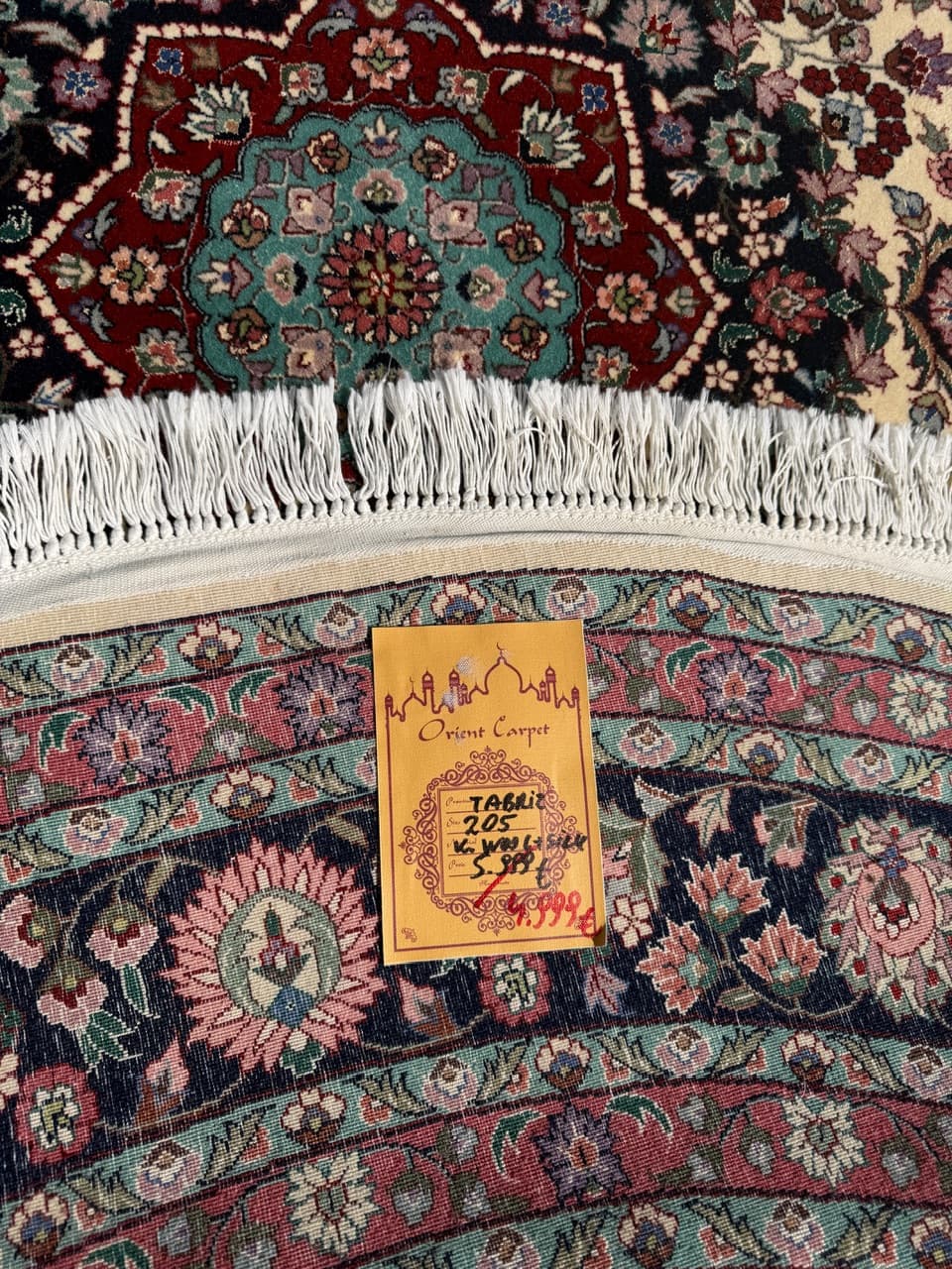 Dywan okrągły Tabriz, beżowy, wełna kaszmirowa jedwab, Iran - 293864