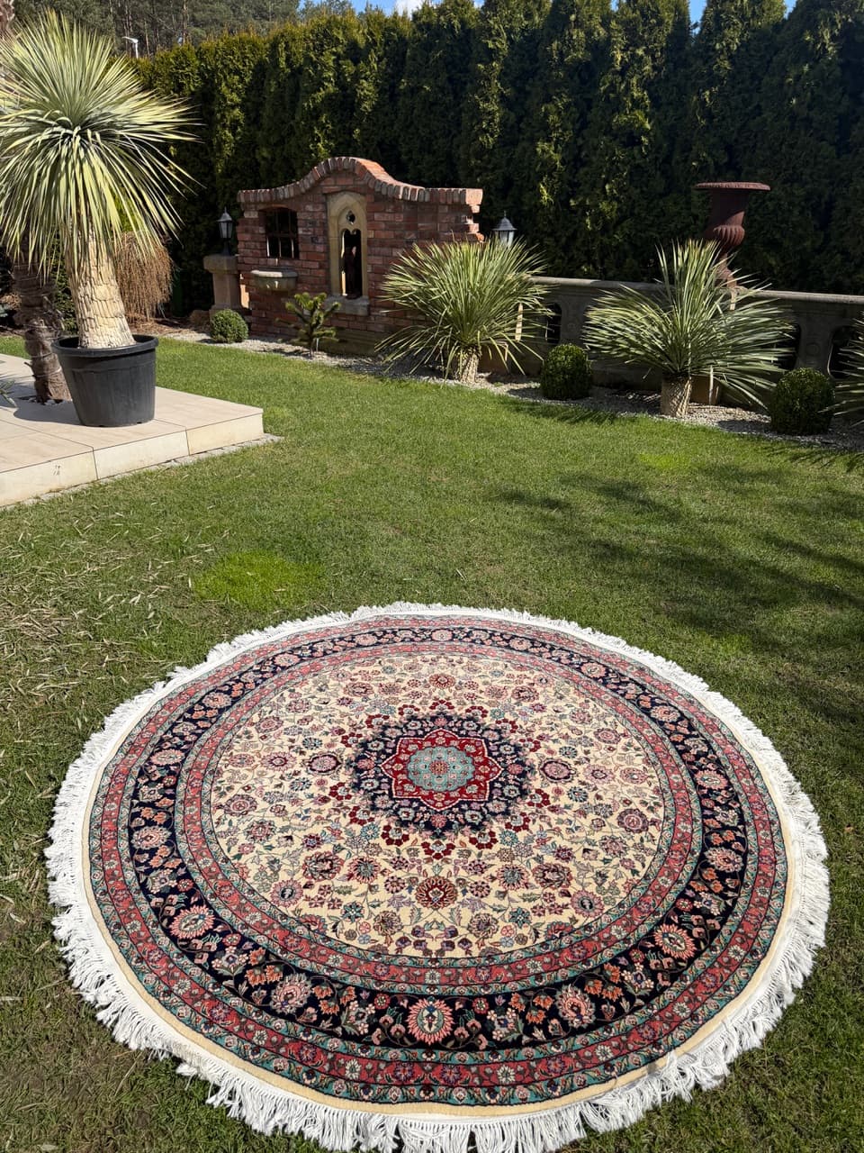 Dywan okrągły Tabriz, beżowy, wełna kaszmirowa jedwab, Iran - 293860