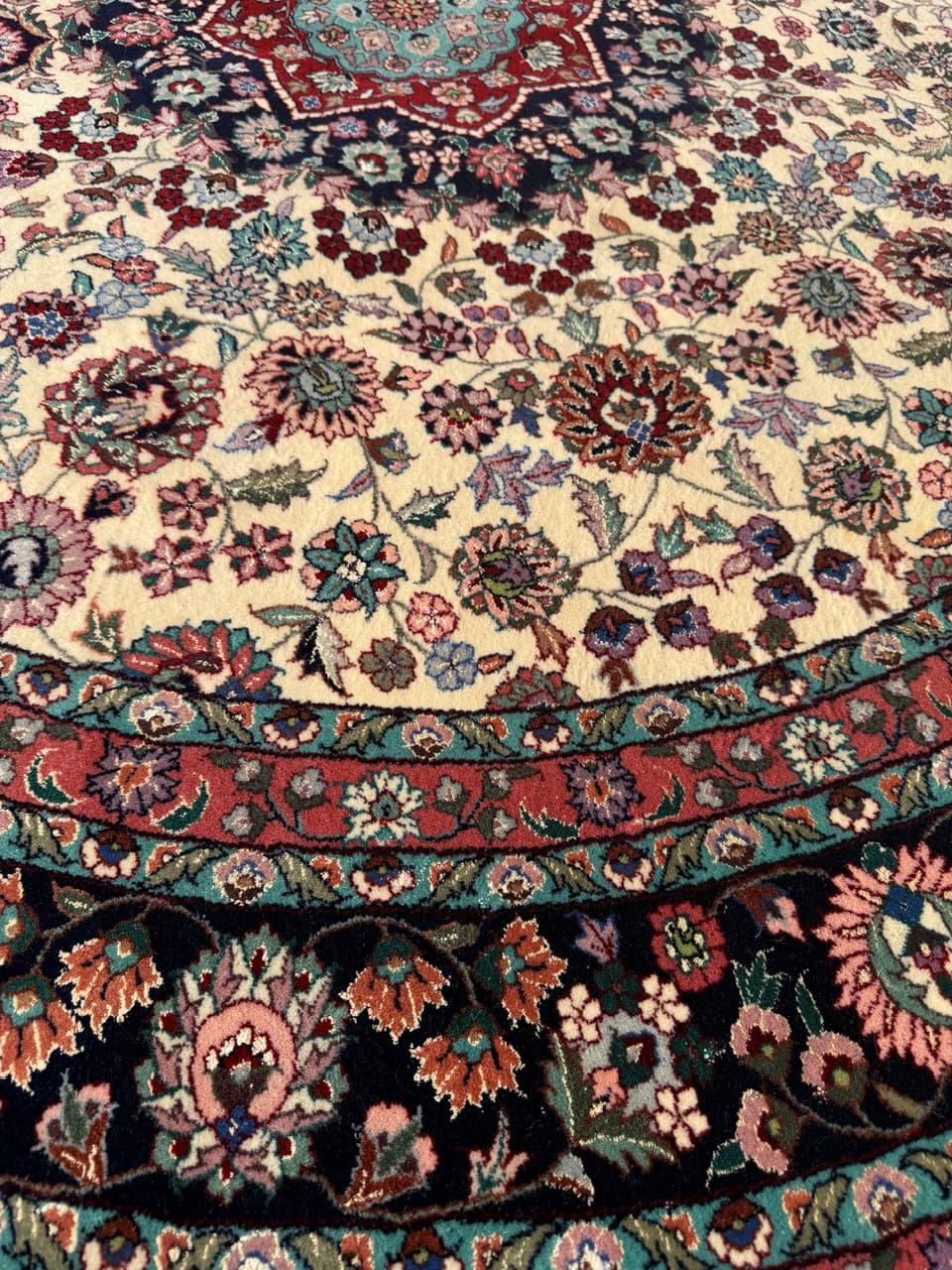 Dywan okrągły Tabriz, beżowy, wełna kaszmirowa jedwab, Iran - 293862