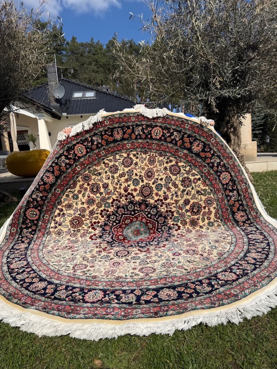 Dywan okrągły Tabriz, beżowy, wełna kaszmirowa jedwab, Iran - 293869