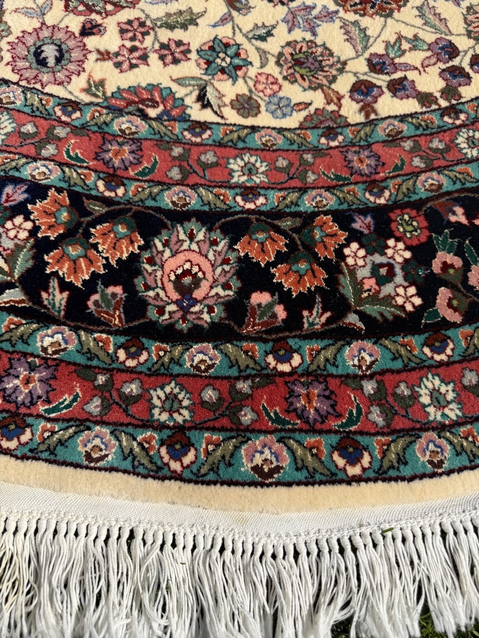 Dywan okrągły Tabriz, beżowy, wełna kaszmirowa jedwab, Iran - 293861