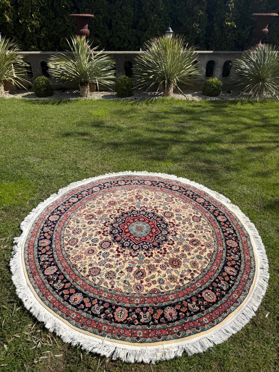 Dywan okrągły Tabriz, beżowy, wełna kaszmirowa jedwab, Iran - 293867