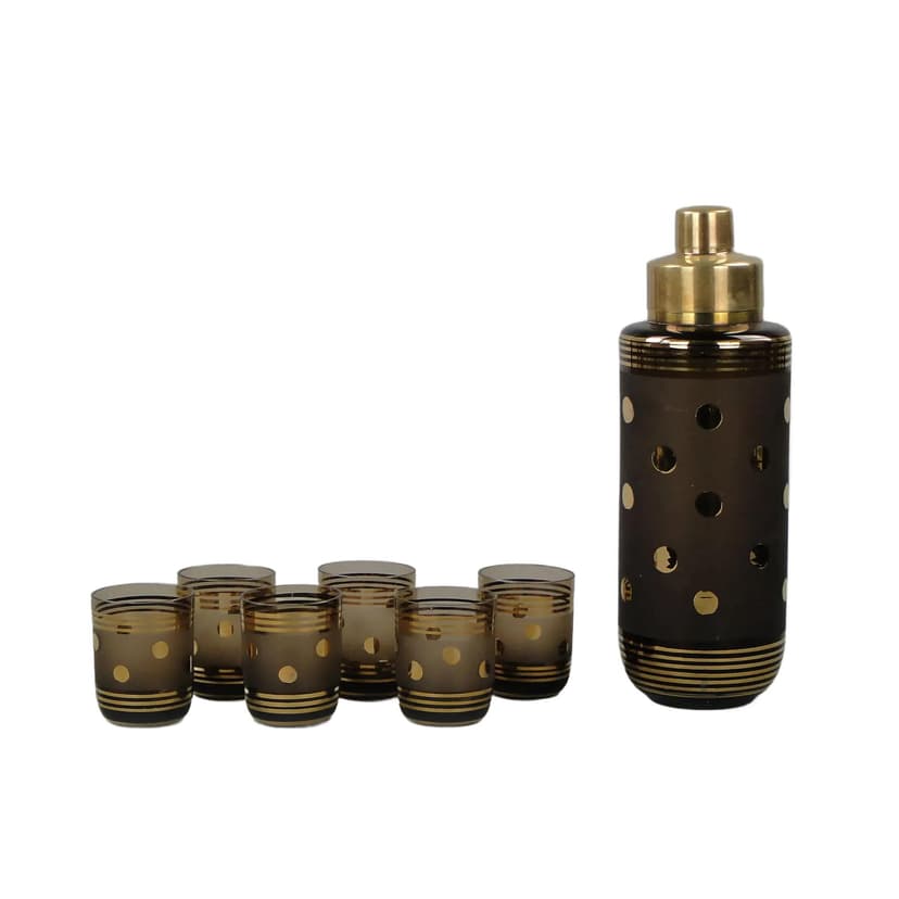 Drinkware set, brown topaz glass, Borocrystal Chribska, Czechoslovakia, 1950s