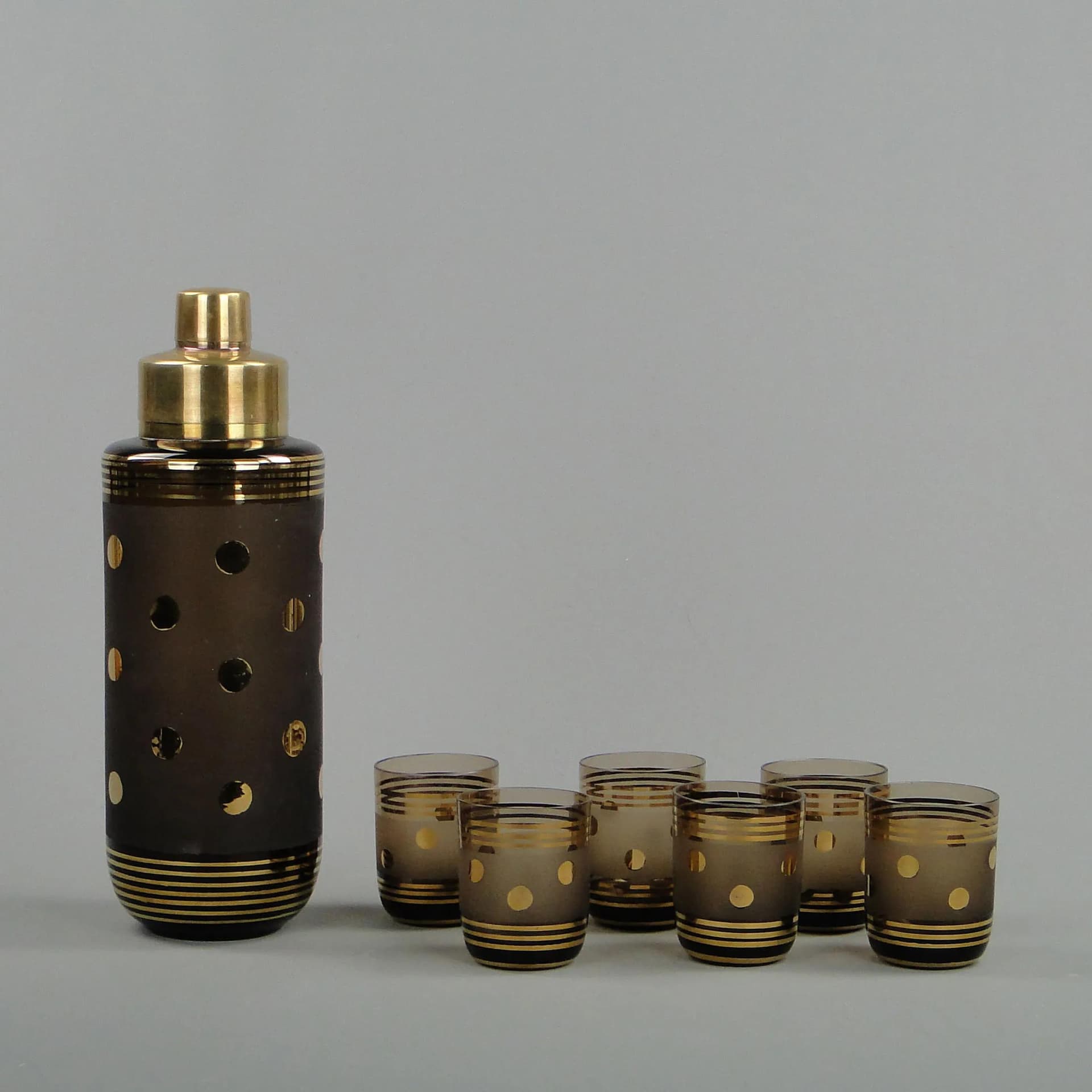 Zestaw do alkoholu, szkło topazowe brązowe, Borocrystal Chribska, Czechosłowacja, lata 50. - 21615