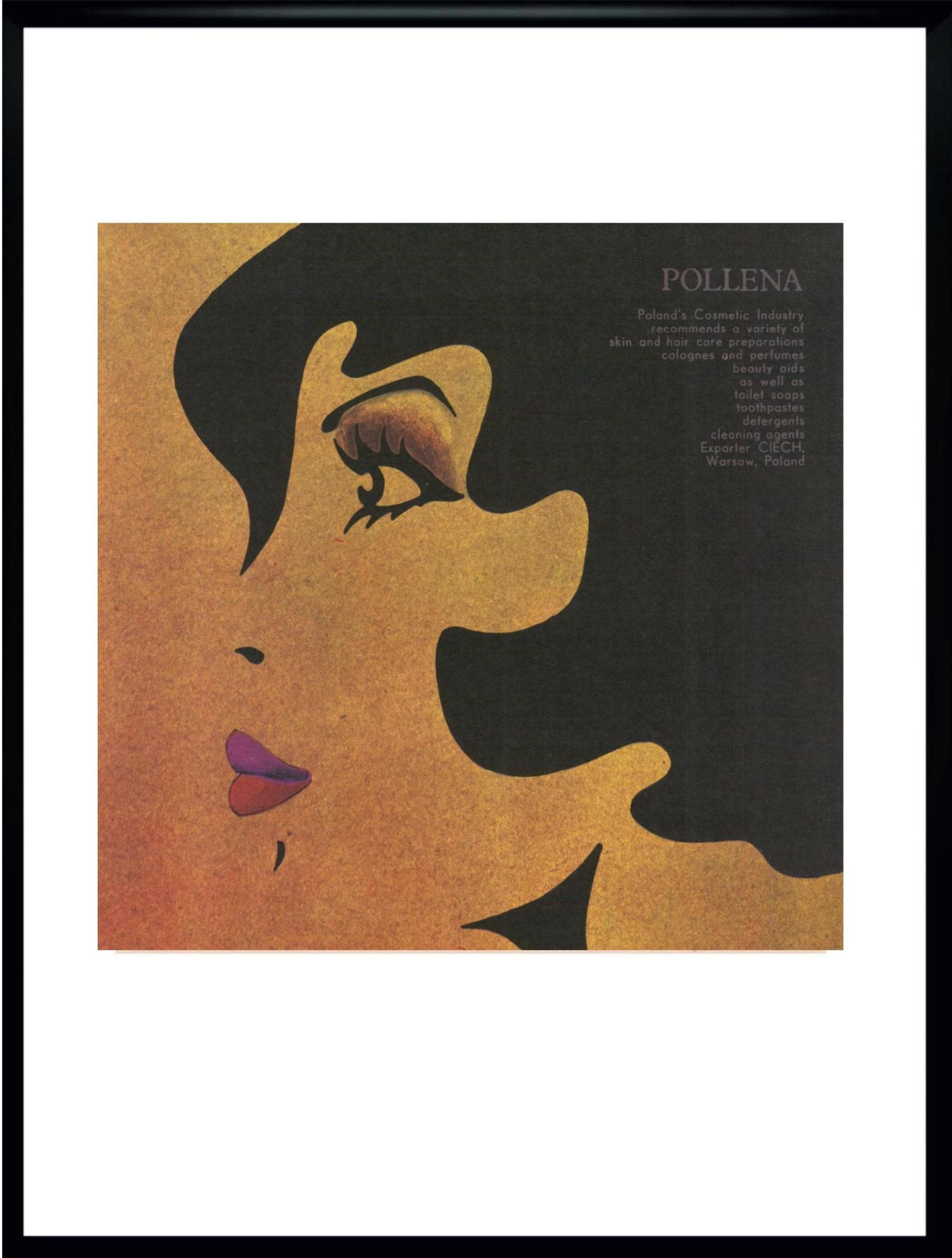Plakat reklamowy Pollena 30x40 cm, papier, plexi czarna, Polska, lata 70.