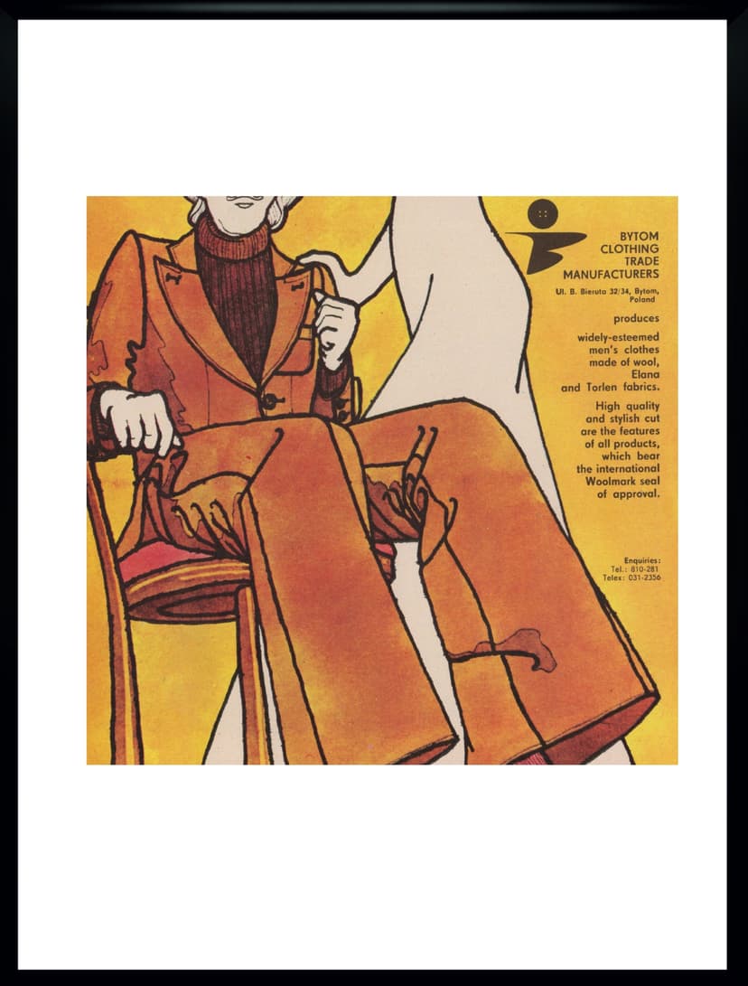 Plakat reklamowy BYTOM, 40x30 cm, papier, plexi czarna, Polska, lata 70.