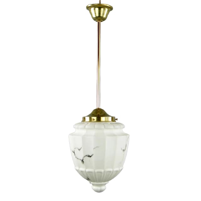 Lampa wisząca Art déco, szkło ivory white, mosiądz, Polska, lata 20. - WYMIARY