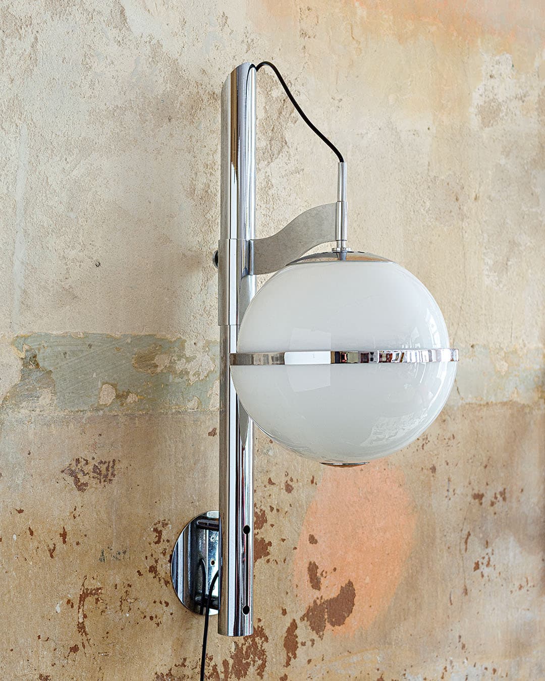 Wall Lamp Pusicona, white opaline glass, silver chrome, by F. Milletti, Artemide, Italy, 1960s. - 294009