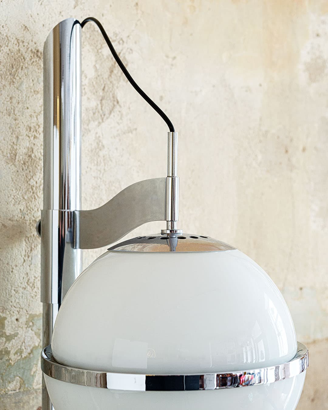 Wall Lamp Pusicona, white opaline glass, silver chrome, by F. Milletti, Artemide, Italy, 1960s. - 294013