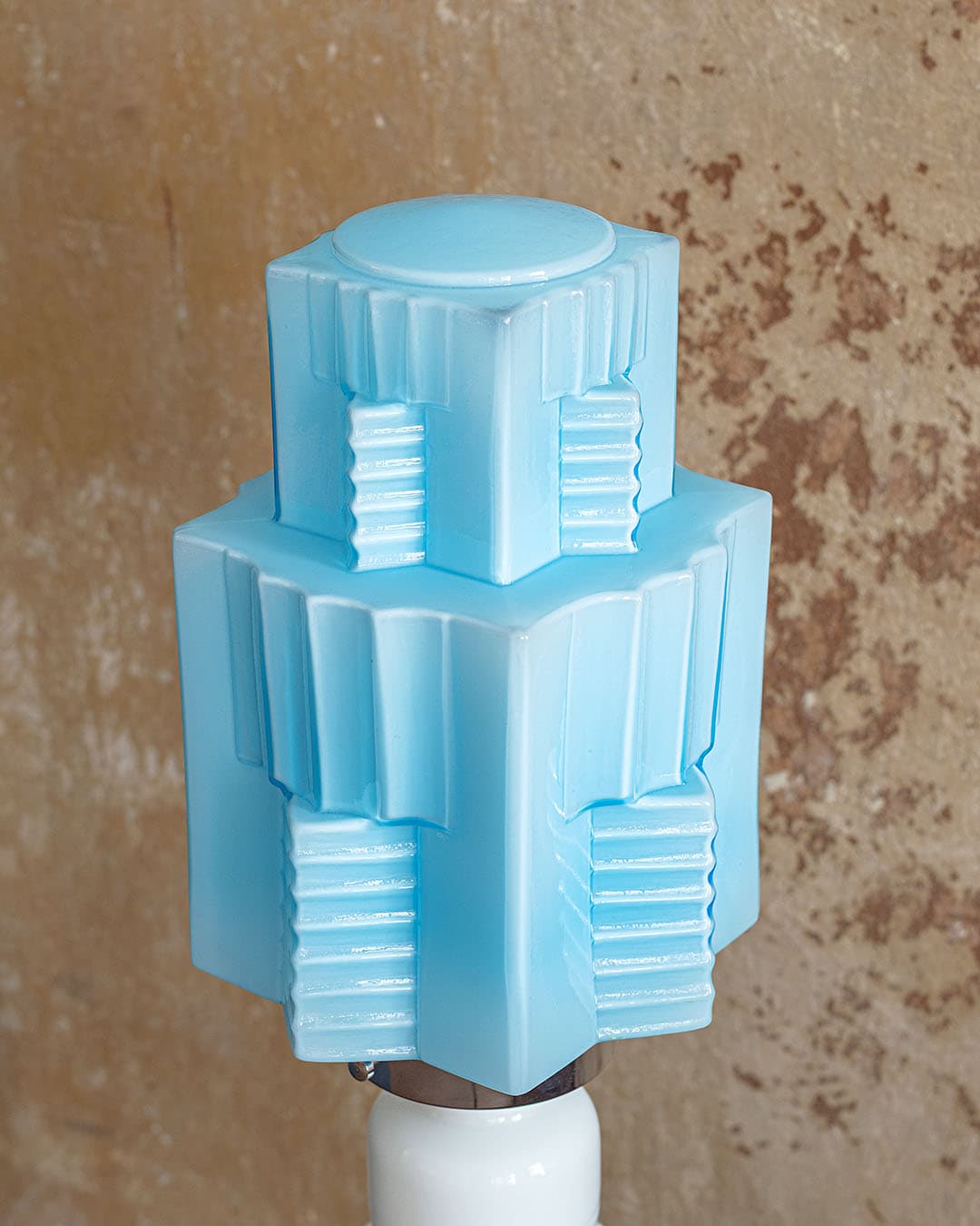 Table lamp, Art Deco, white and blue glass, silver metal, Italy, 1960s. - 294023