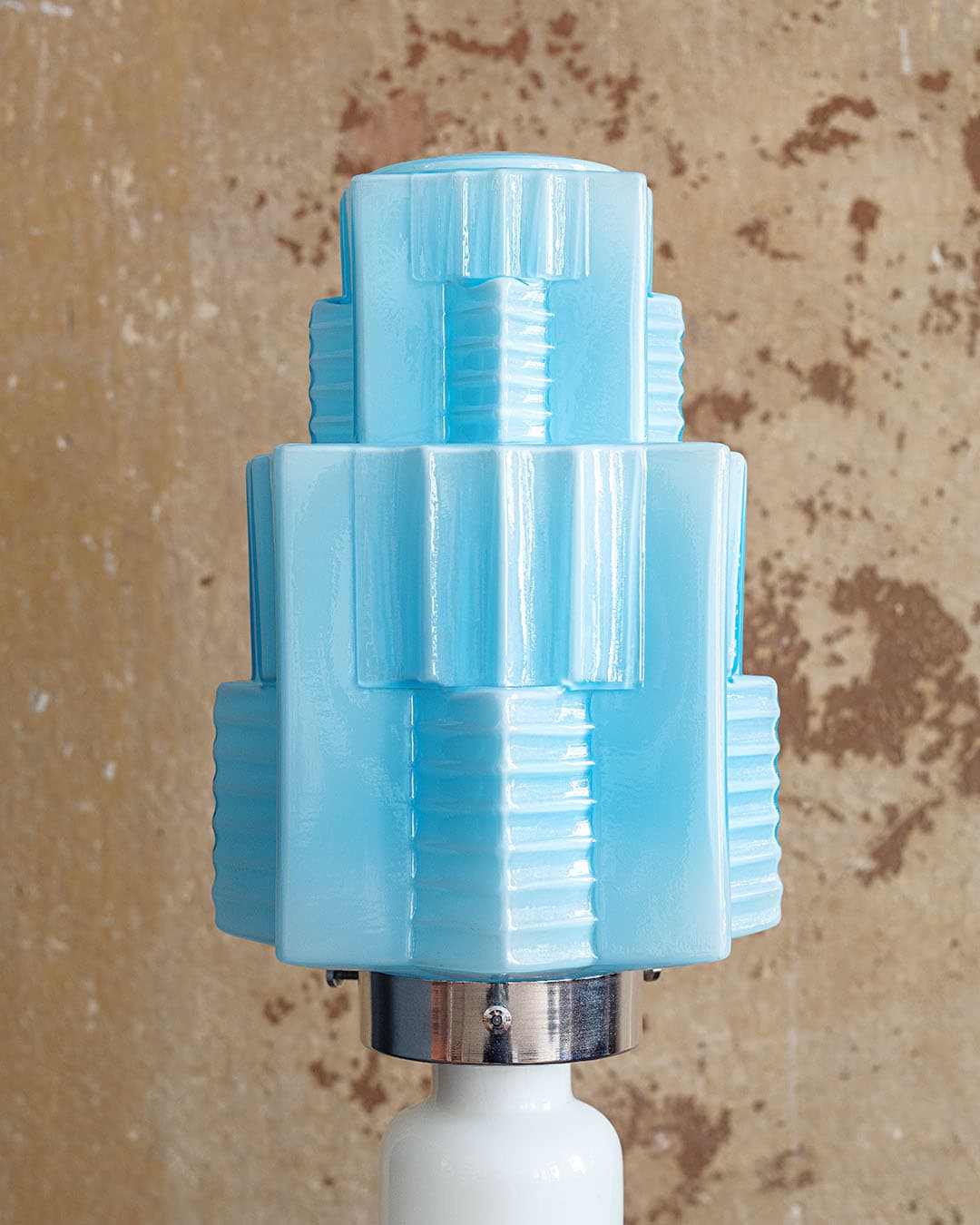 Table lamp, Art Deco, white and blue glass, silver metal, Italy, 1960s. - 294022
