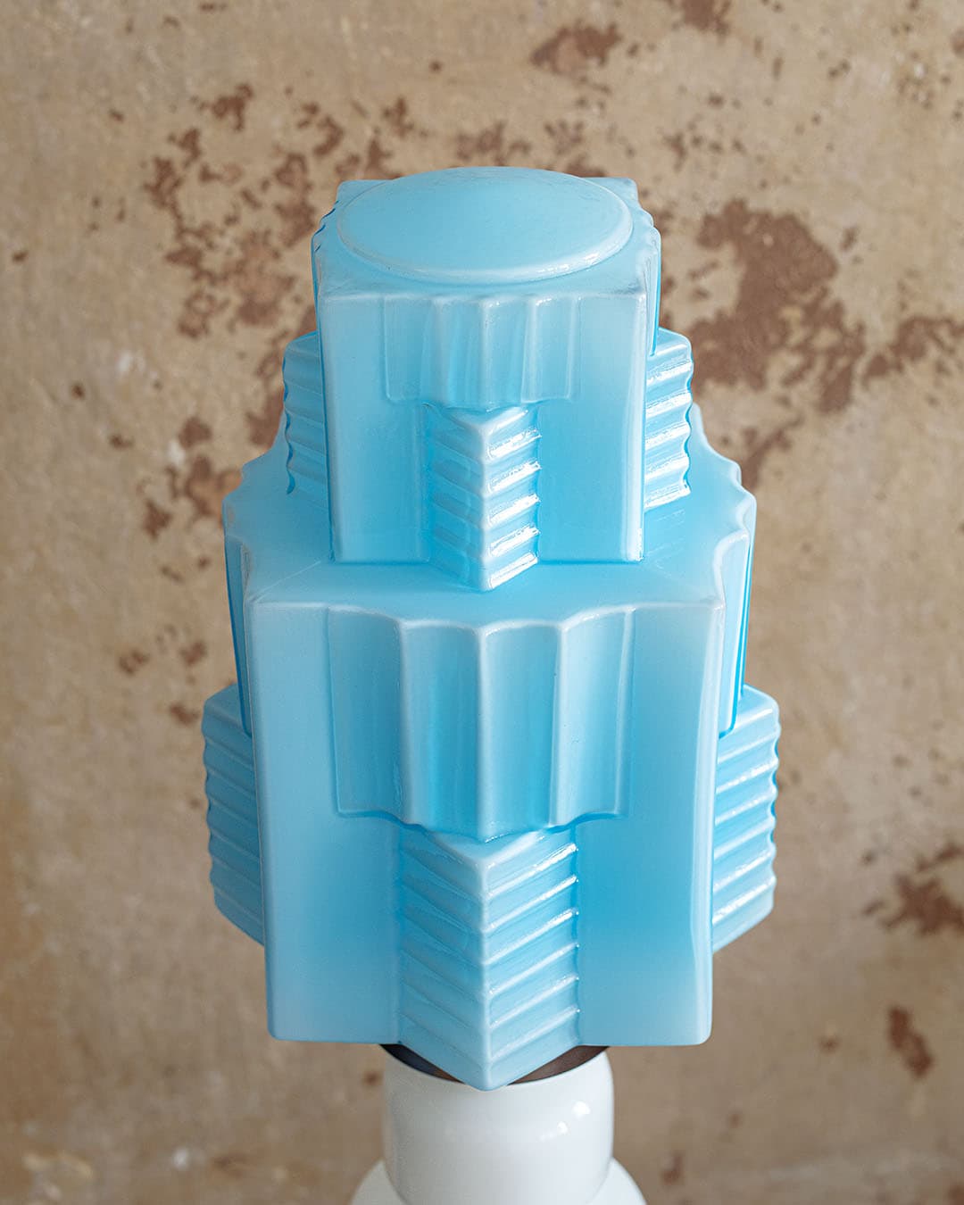 Table lamp, Art Deco, white and blue glass, silver metal, Italy, 1960s. - 294024