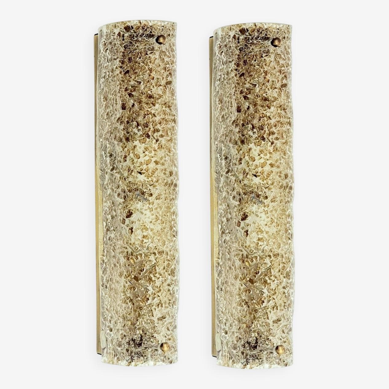 Pair of wall lights, glass transparent brown, brass gold, Hillebrand, Germany, 1970s. - 294069