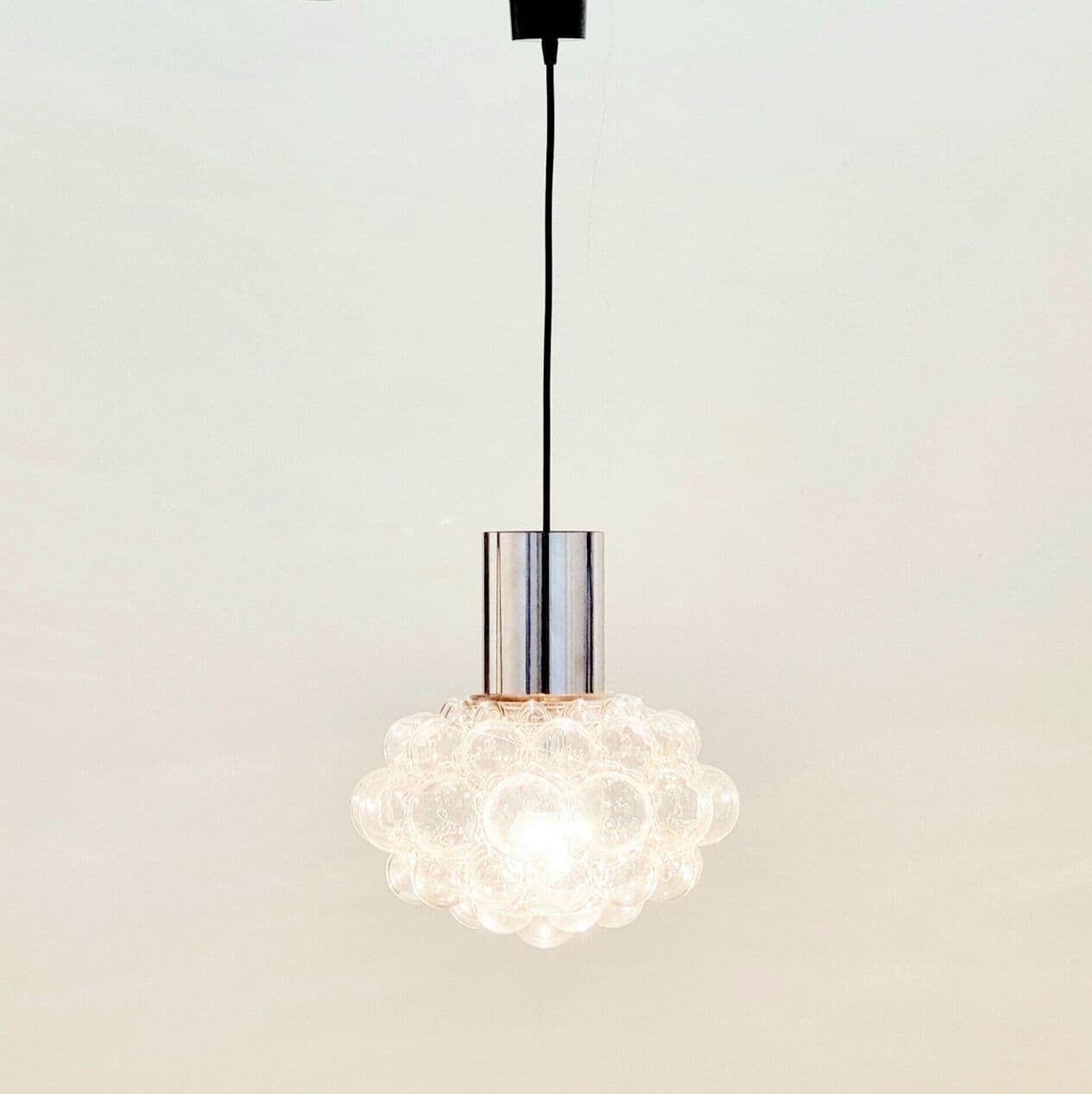 Ceiling Light, transparent glass, silver chrome, by H. Tynell, Limburg, Germany, 1960s. - 294061