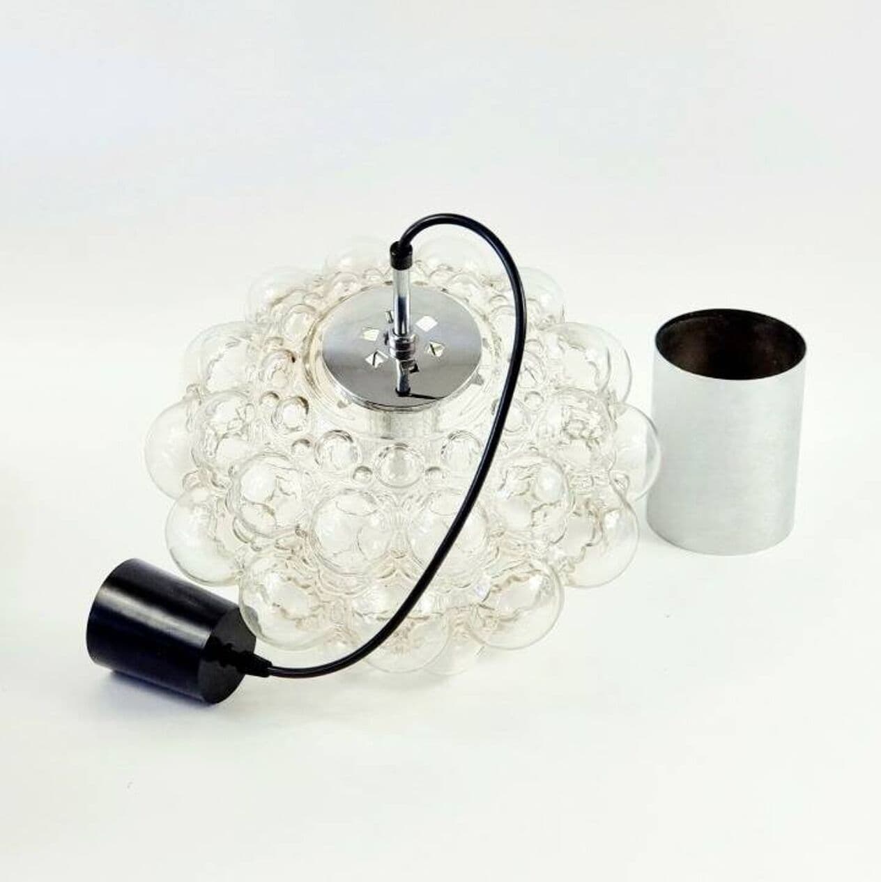 Ceiling Light, transparent glass, silver chrome, by H. Tynell, Limburg, Germany, 1960s. - 294063