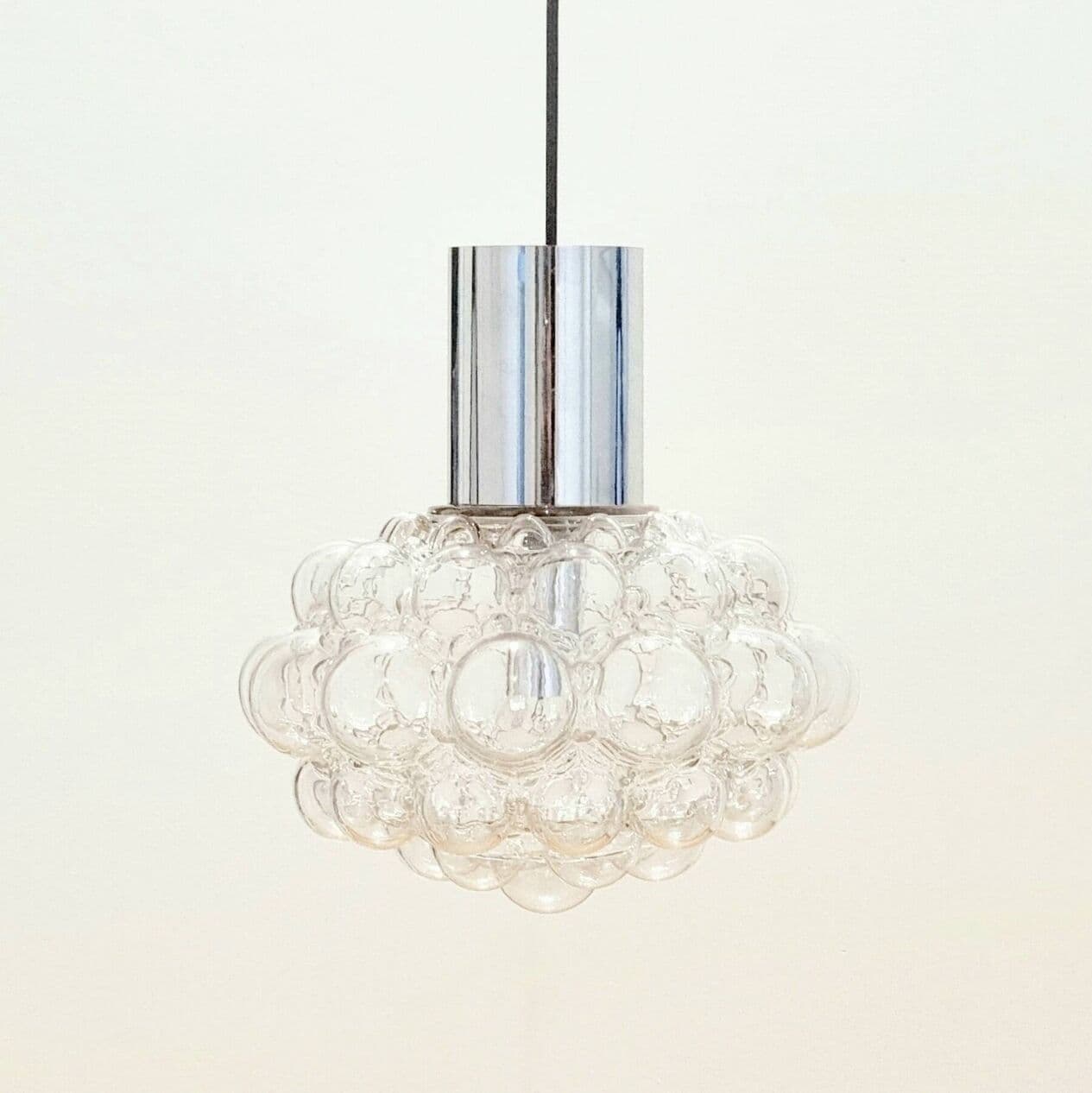 Ceiling Light, transparent glass, silver chrome, by H. Tynell, Limburg, Germany, 1960s. - 294057