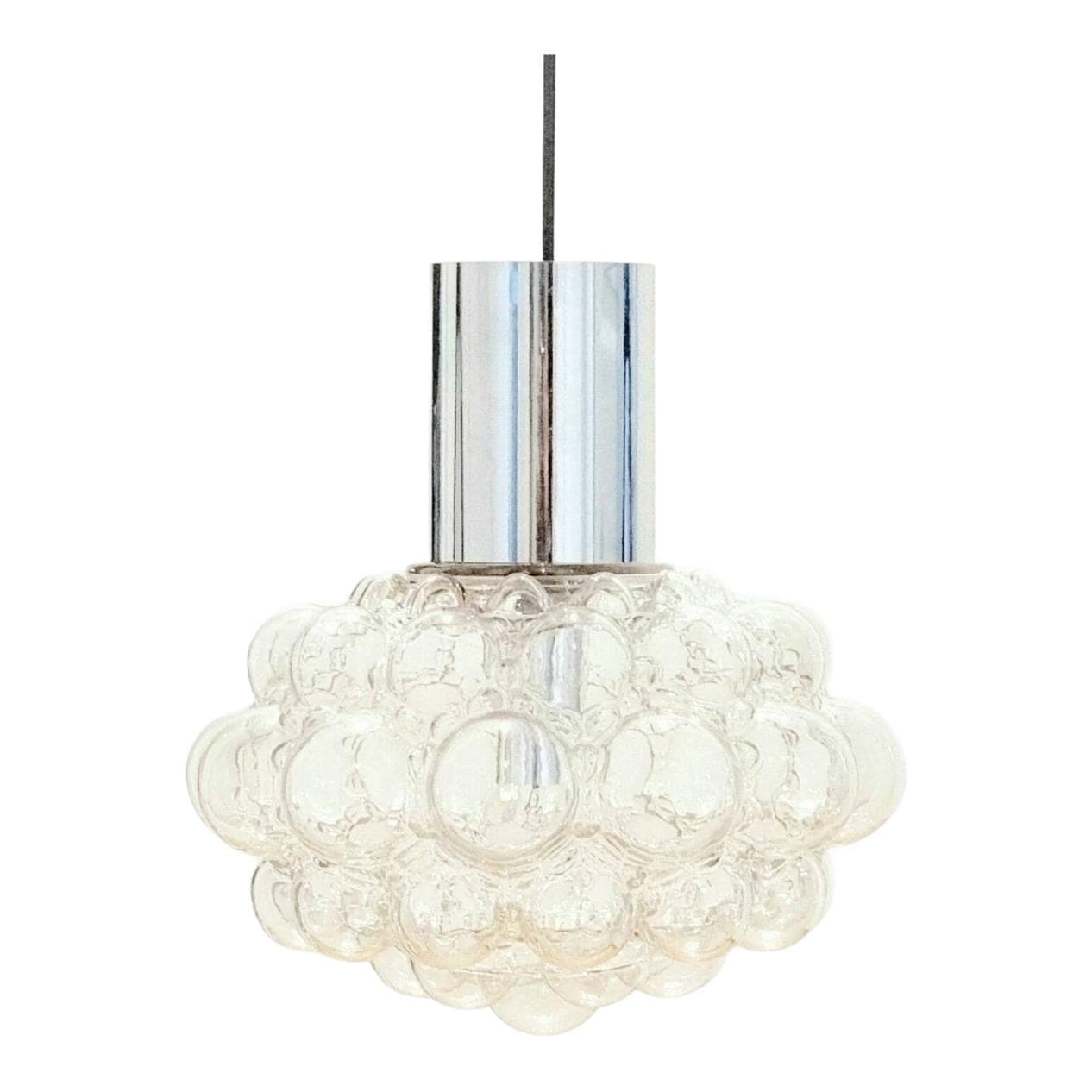 Ceiling Light, transparent glass, silver chrome, by H. Tynell, Limburg, Germany, 1960s.