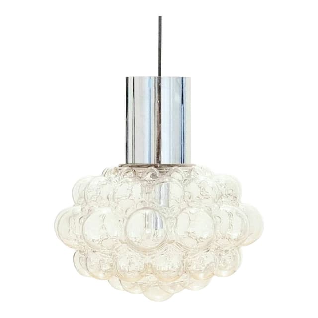 Ceiling Light, transparent glass, silver chrome, by H. Tynell, Limburg, Germany, 1960s. - DIMENSION