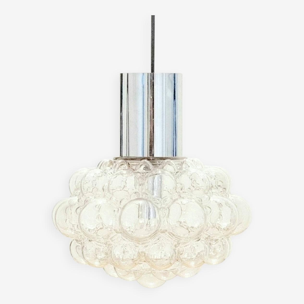 Ceiling Light, transparent glass, silver chrome, by H. Tynell, Limburg, Germany, 1960s. - 294058