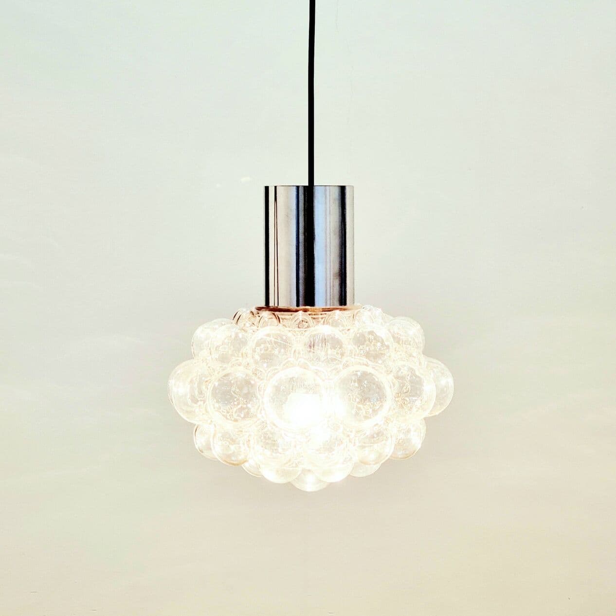 Ceiling Light, transparent glass, silver chrome, by H. Tynell, Limburg, Germany, 1960s. - 294060