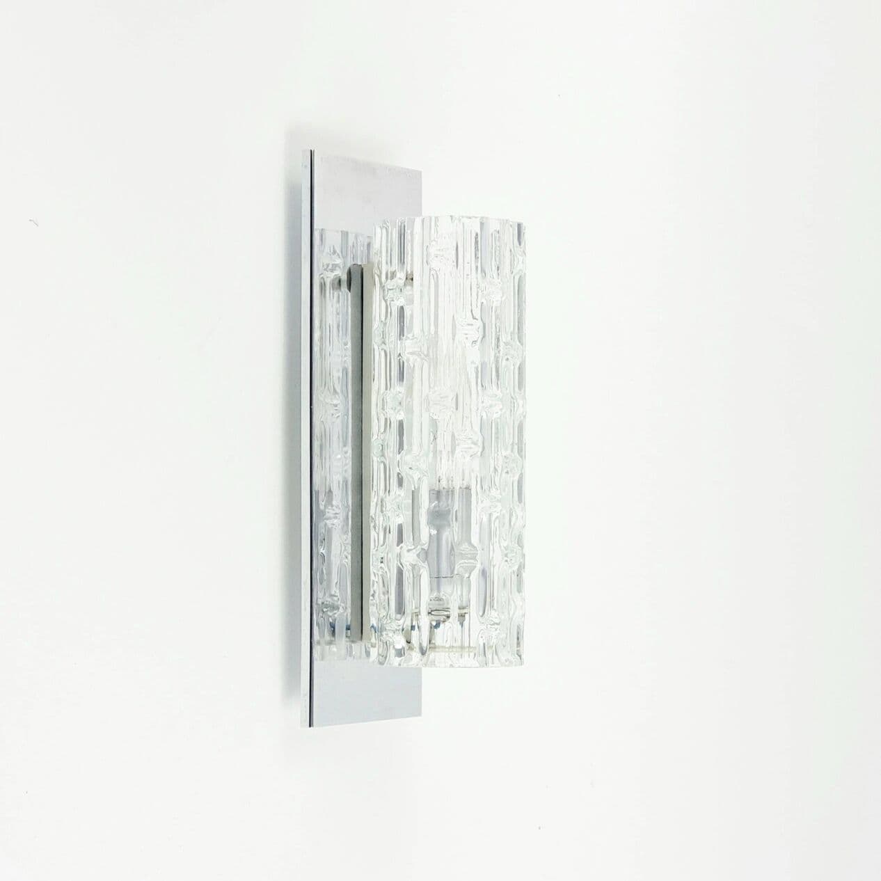 Zestaw trzech kinkietów, szkło Murano transparentne, chrom, Doria Leuchten, Niemcy, lata 60. - 294294