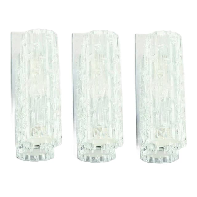 Zestaw trzech kinkietów, szkło Murano transparentne, chrom, Doria Leuchten, Niemcy, lata 60. - WYMIARY