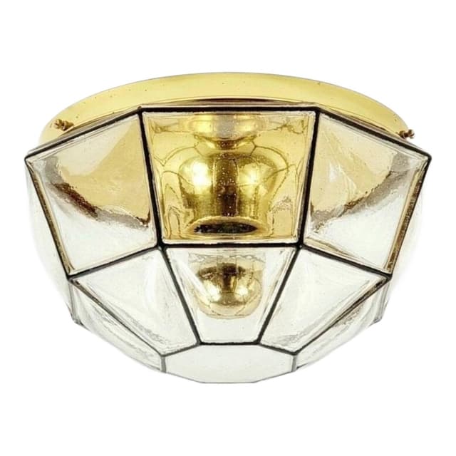 Lampa sufitowa, szkło transparentne, mosiądz złoty, metal czarny, Limburg, Niemcy, lata 60. - WYMIARY
