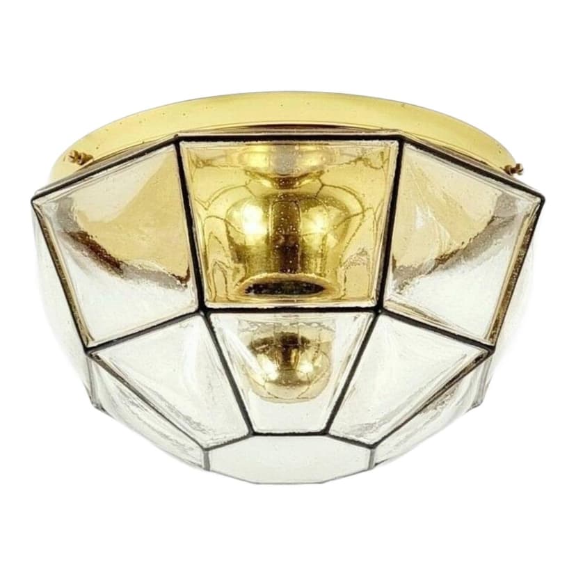 Lampa sufitowa, szkło transparentne, mosiądz złoty, metal czarny, Limburg, Niemcy, lata 60.